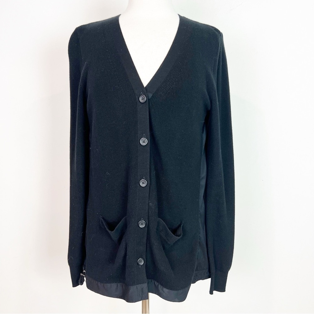 CABI BLACK MIXED MEDIA CARDIGAN SWEATER DRAWSTRING WAIST SZ SMALL STYLE 5143